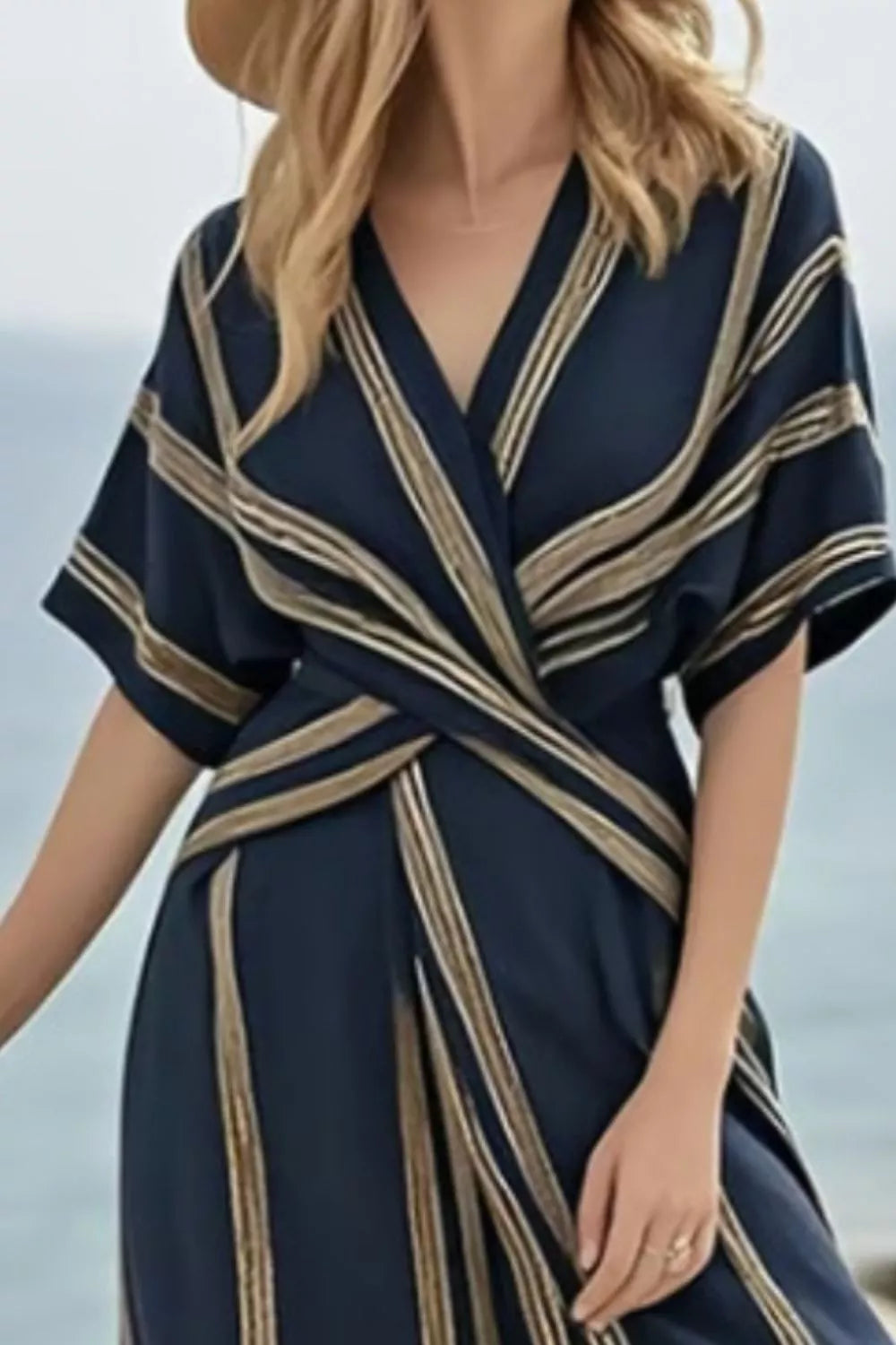 Women’s striped resort dress for cruises and seaside dinners