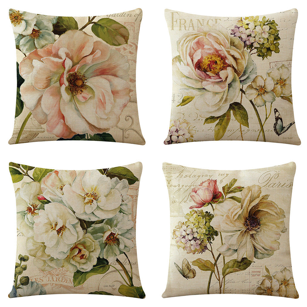 Flowers Plants Flax Pillow Cover Series