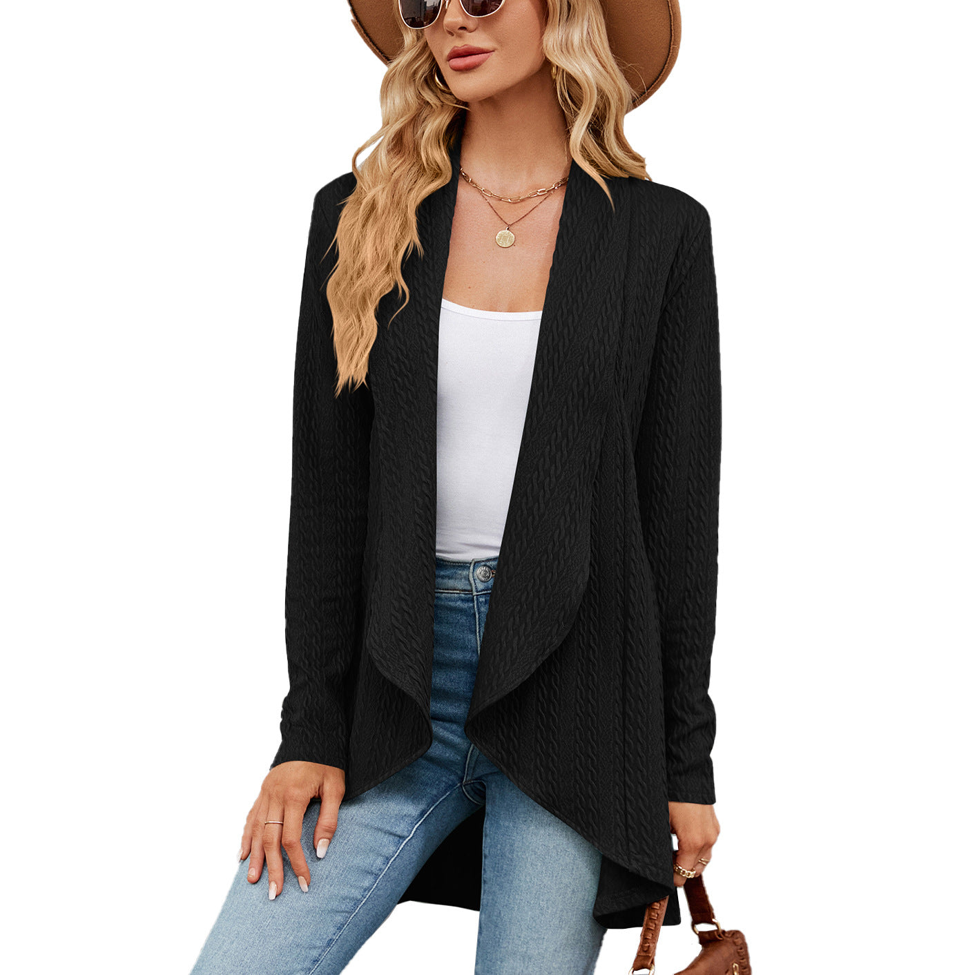 Women's Long Sleeve Sweater Solid Color Loose Cardigan Knitted Jacket