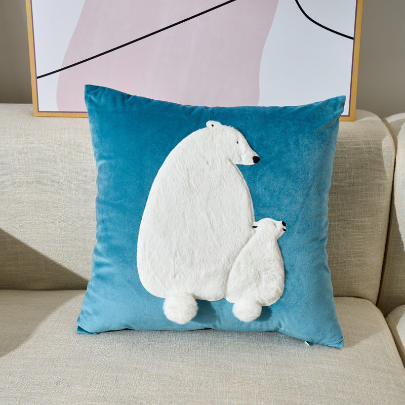 Rabbit Embroidered Velvet Plush Sofa Pillow Cover