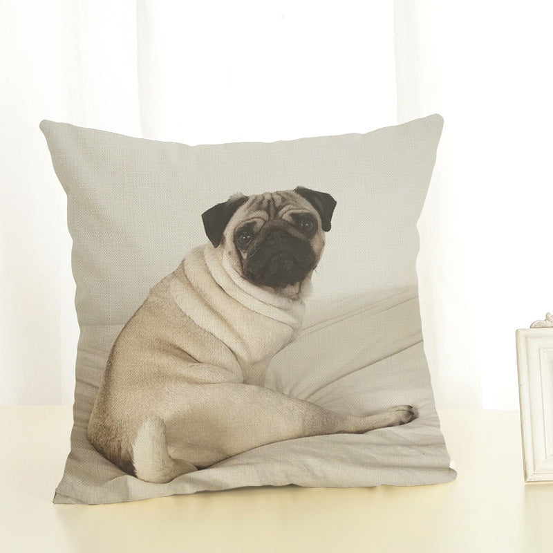 Pug Cotton Linen Pillow Cover