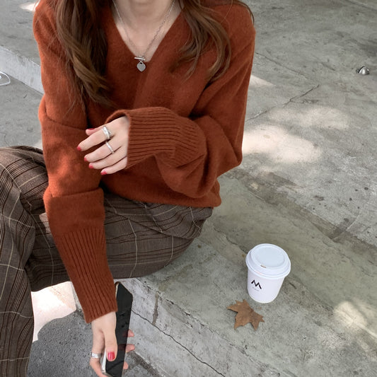 Pullover V-neck sweater blouse