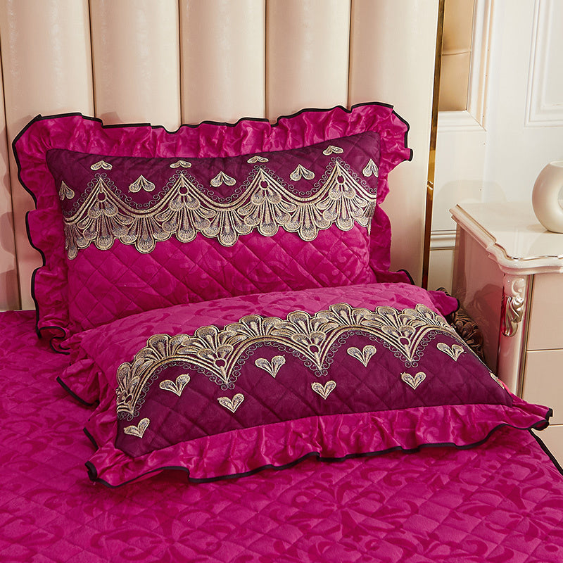 Single Pillowcase With Zipper Quilted Thick Lace Leather Plus Velvet Warm Pillow Core Cover