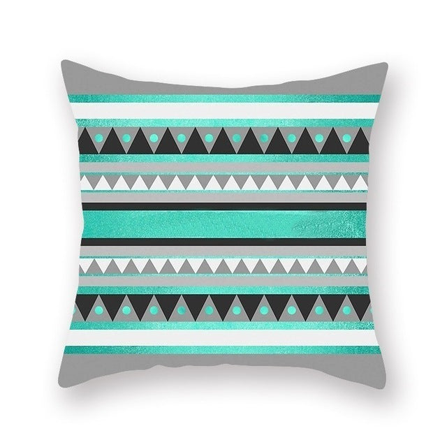 Green geometric pillow cover