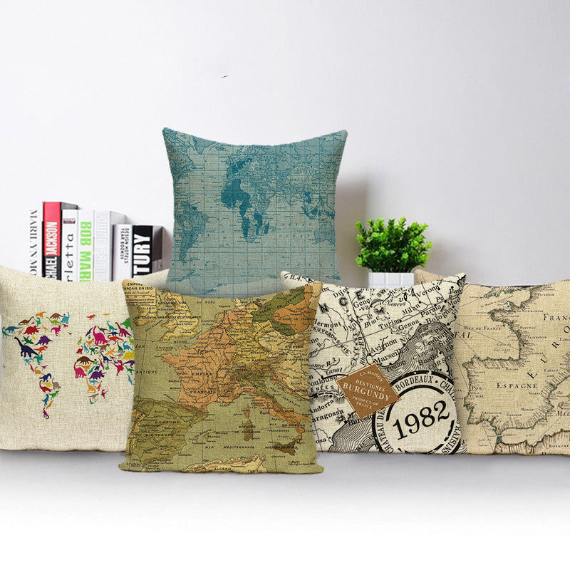 Retro Toss Pillowcase - World Map