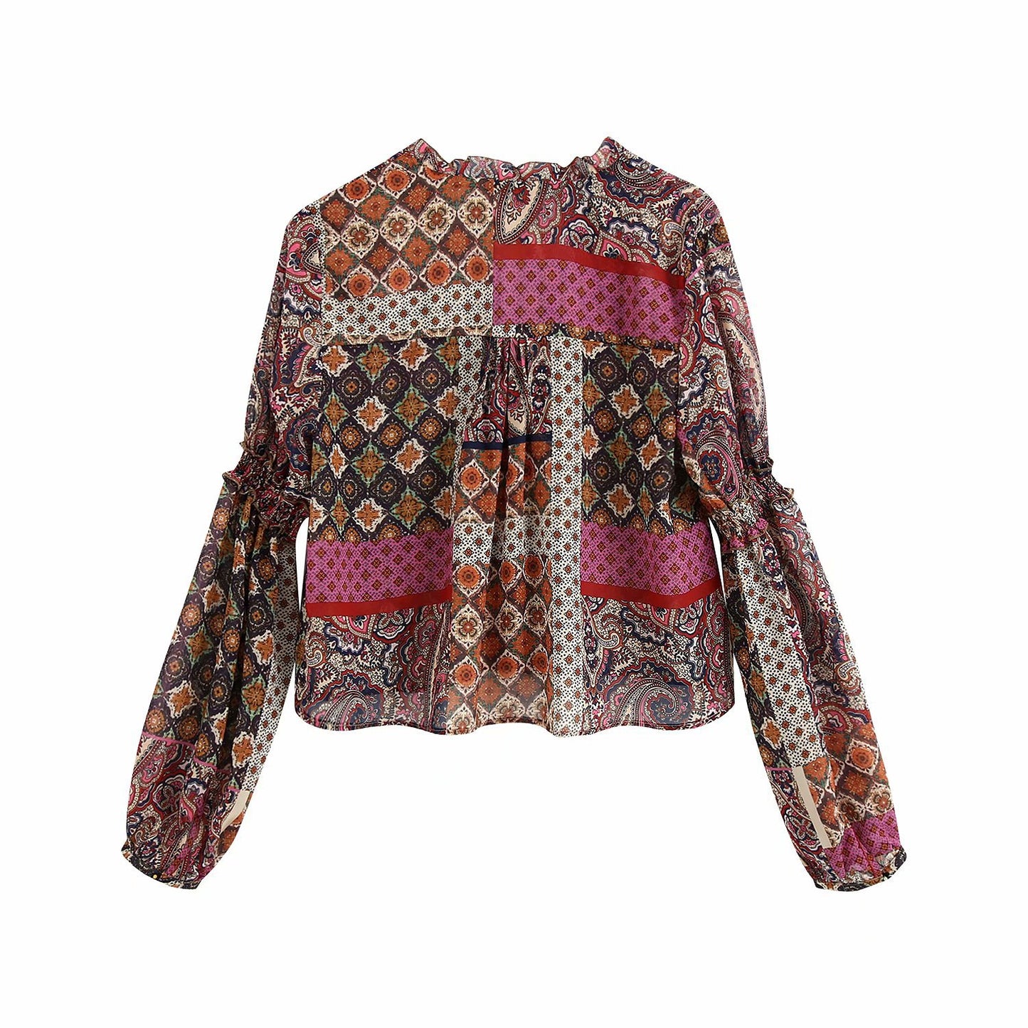 Printed tie long sleeve shirt blouse