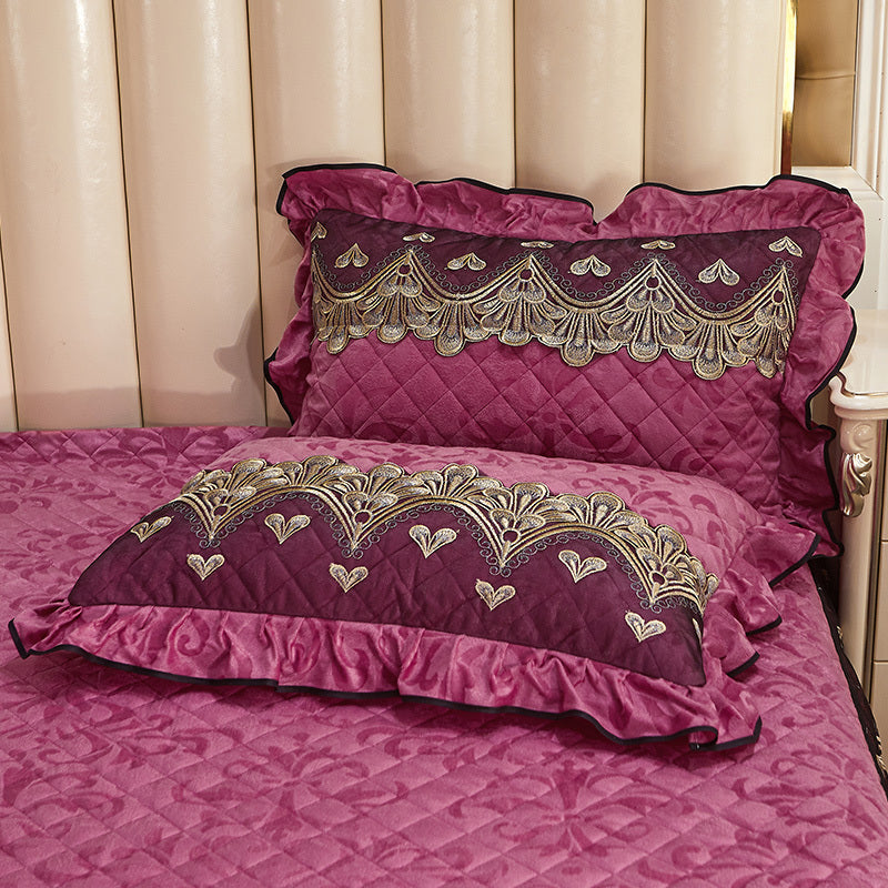 Single Pillowcase With Zipper Quilted Thick Lace Leather Plus Velvet Warm Pillow Core Cover