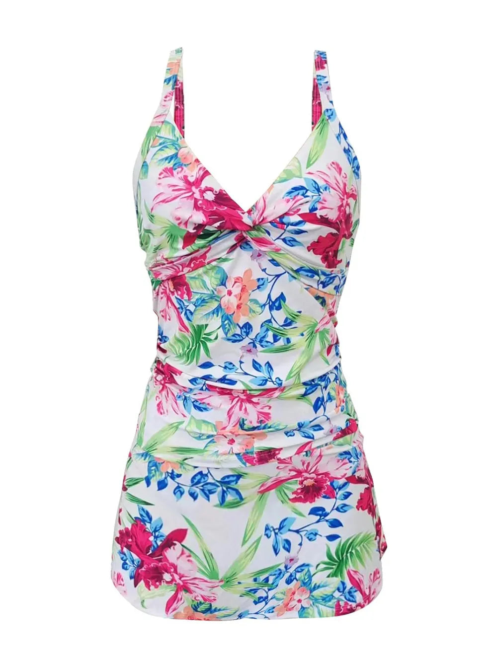Women’s floral two-piece skirted swimsuit with spaghetti straps