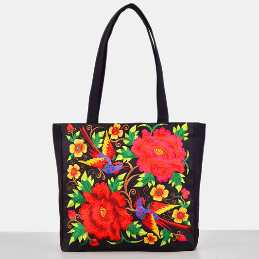 Ethnic Style Embroidered Shoulder Bag Large Capacity Portable Shopping Bag