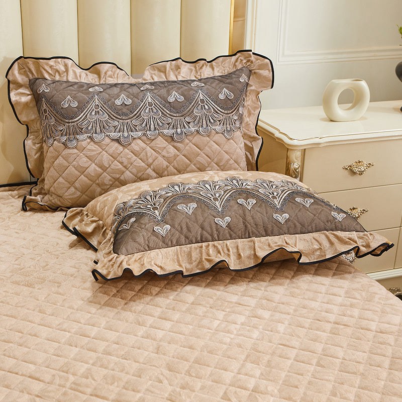 Single Pillowcase With Zipper Quilted Thick Lace Leather Plus Velvet Warm Pillow Core Cover