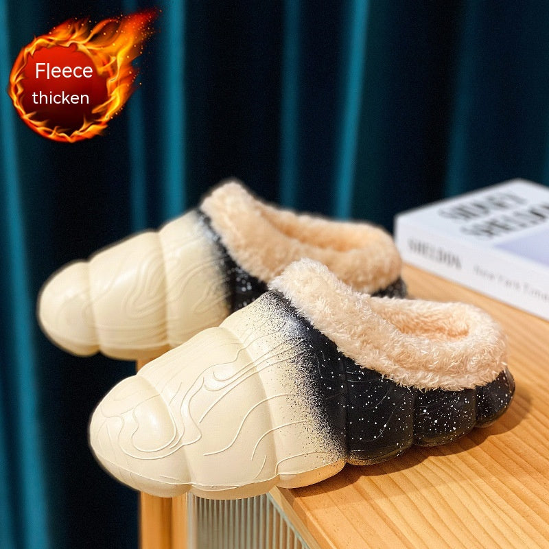 Home Indoor Platform Fleece-lined Contrast Color Cotton Slippers