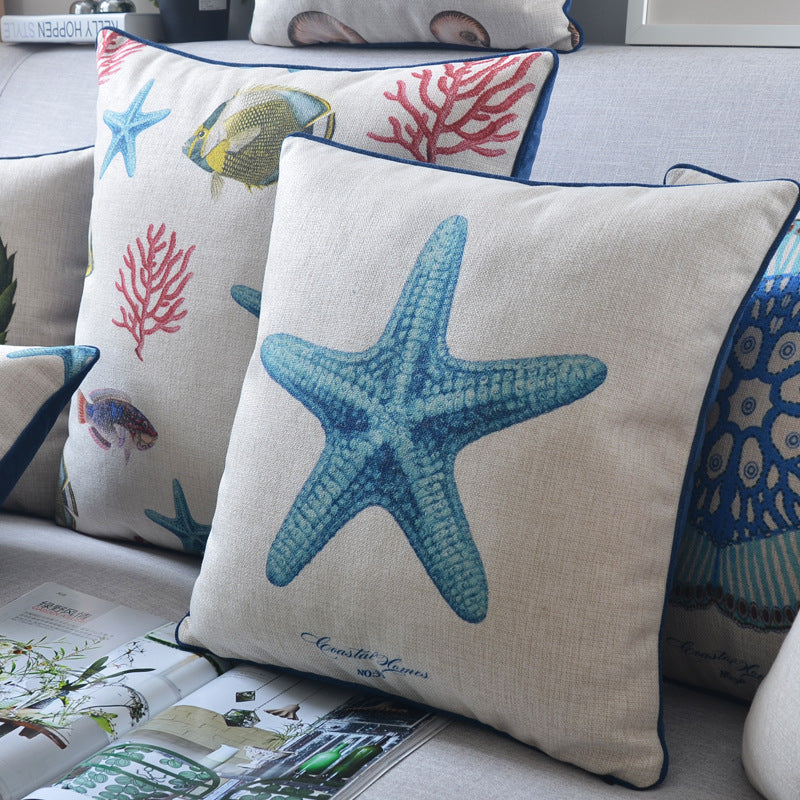 Classical Style Seaweed Starfish Pillow Thick Cotton Linen Sofa Cushion Cover