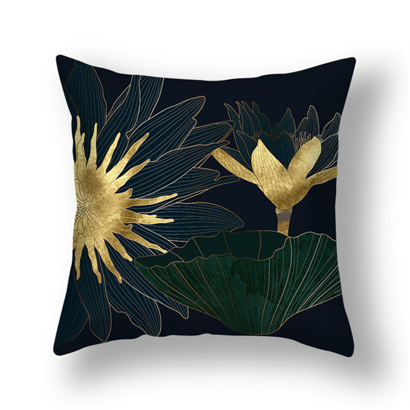 Green Gold Ginkgo Leaf Printed Pillow Cover