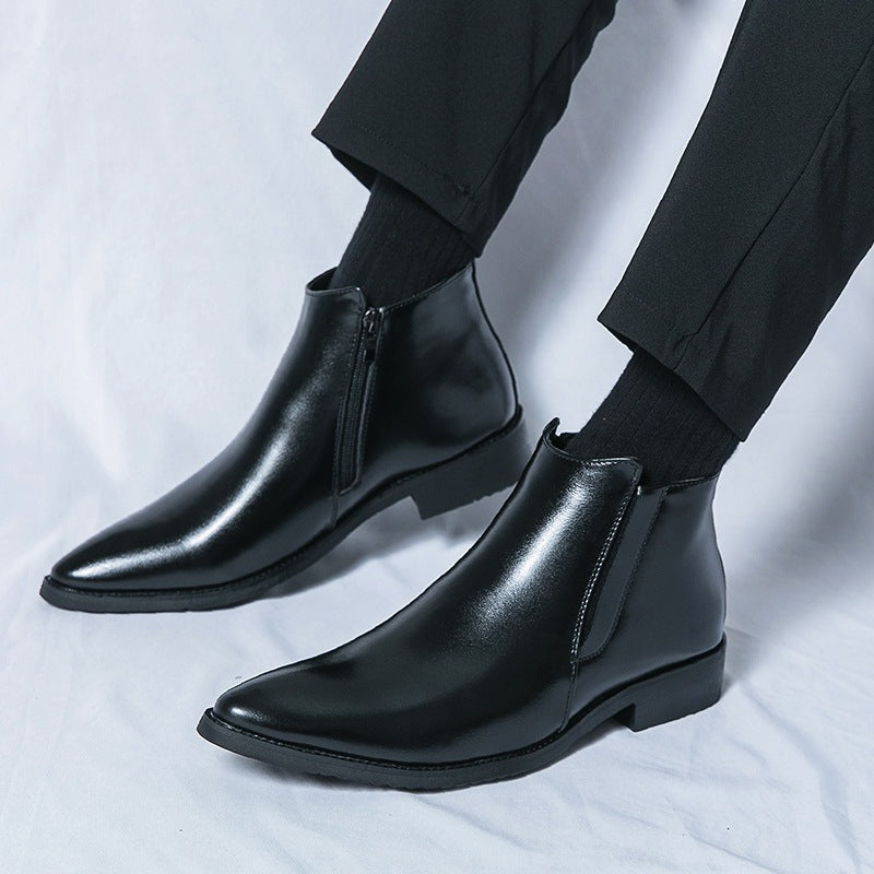 High-top Leather Shoes Men's Side Zipper Working Wear Ankle Boots