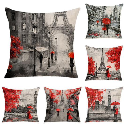 Maple Leaf Oil Painting Series Linen Pillow Cover