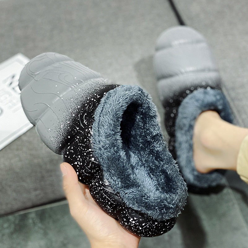 Home Indoor Platform Fleece-lined Contrast Color Cotton Slippers