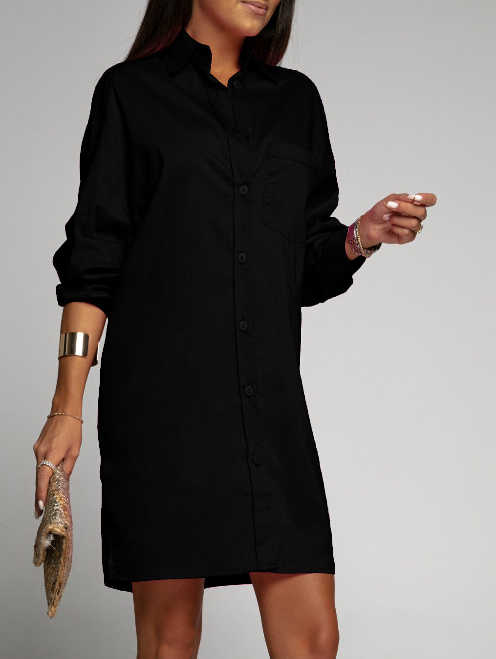 Loose Long Sleeve V-Neck Button Pocket Blouse Blouse