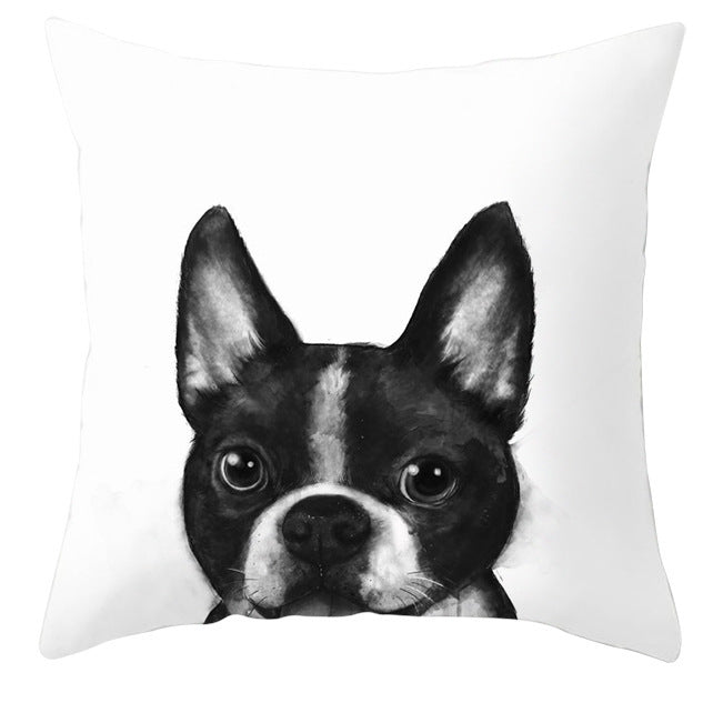 Animal Dog Cat Pillow Cover - Black and White