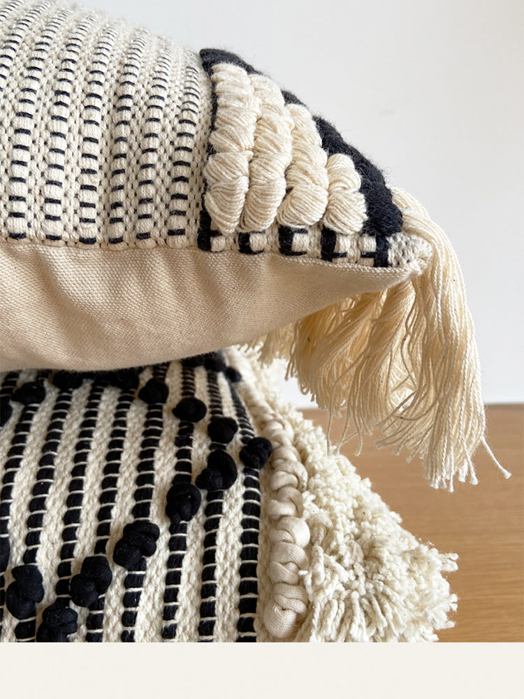 Woven Pillow Cover - Made of Pure Cotton Tassels