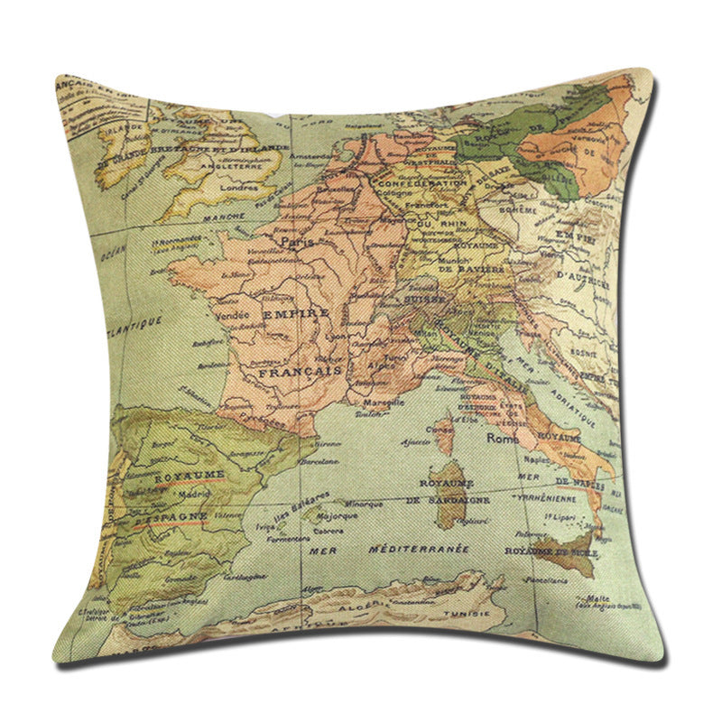 World Graphic Linen Throw Pillow Cover