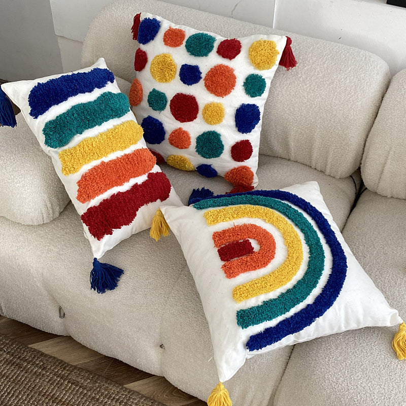 Fashion Rainbow Tufted Pillow Cover