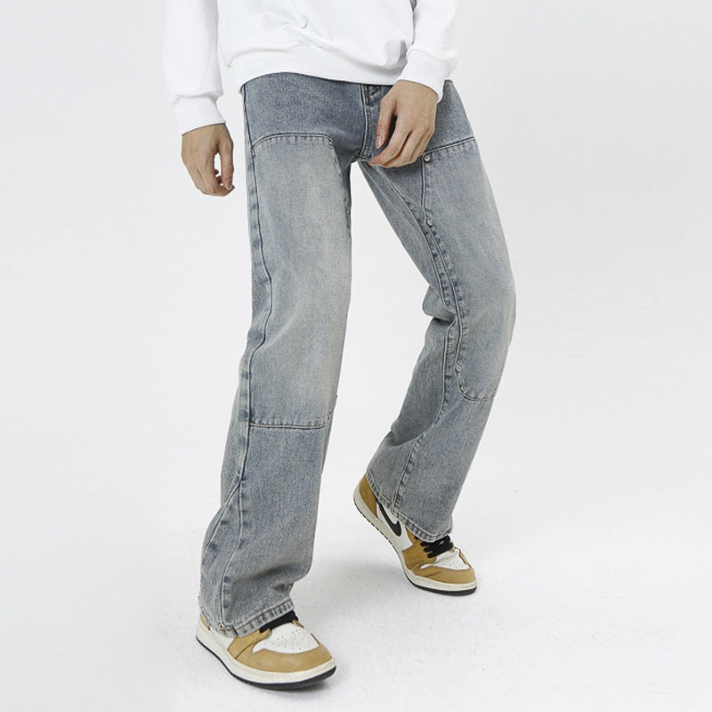 Washed Old Design Retro Sense Slightly Flared Jeans