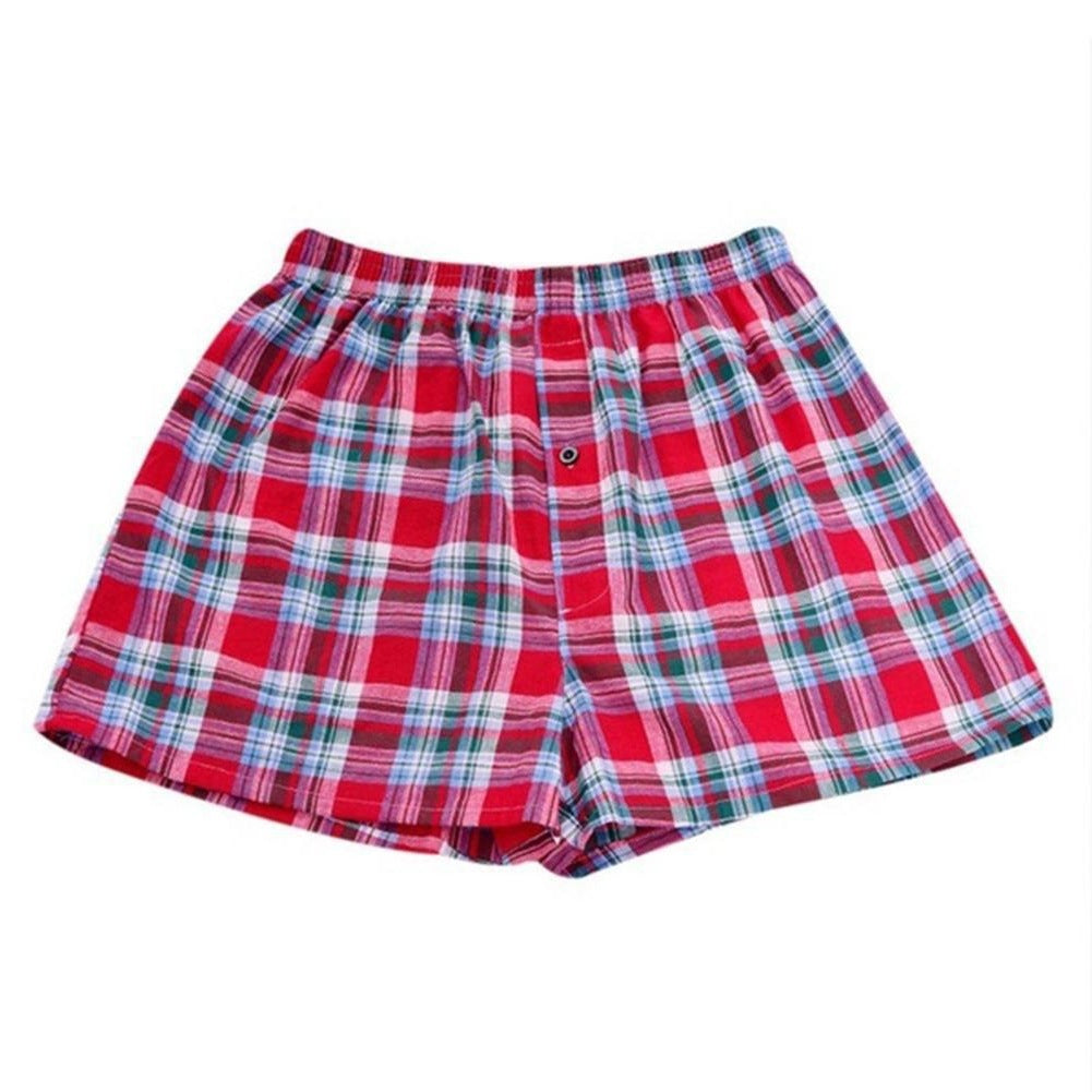 1pc Men Cotton Arrow Boxers Casual Plaid Print Elastic Wa