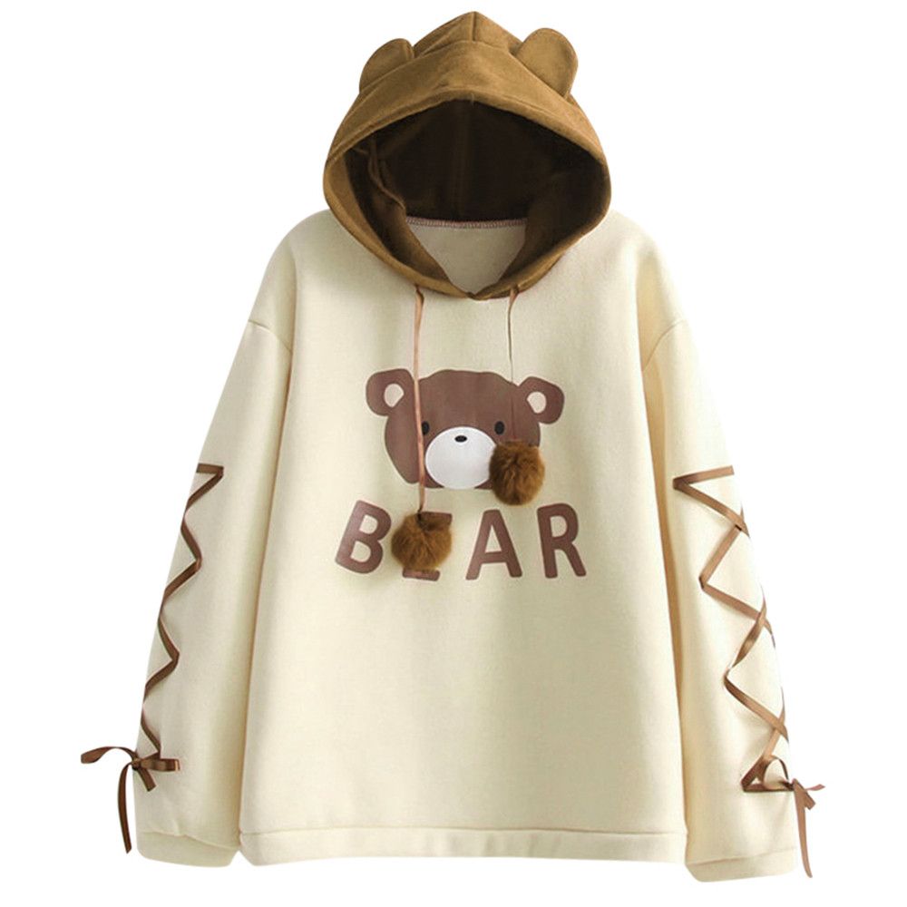 Women Kawaii Bear Cap Hoodie Sweatshirt Harajuku Tops