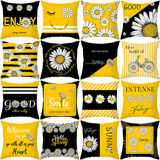 Yellow Daisy Flower Pillow Cover