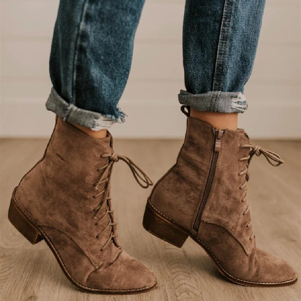 New Casual Low Square Heel Female Boots Low Martin Boots Autumn And Winter