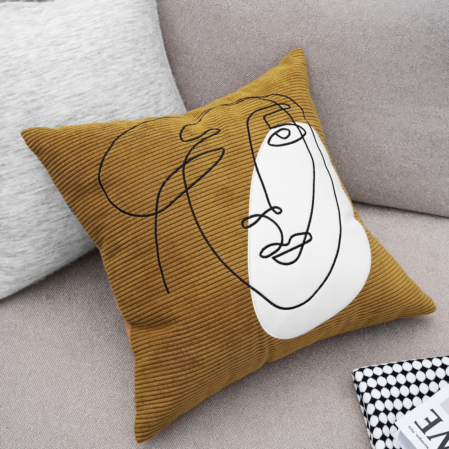 Nordic Modern Corduroy Embroidered Throw Pillow