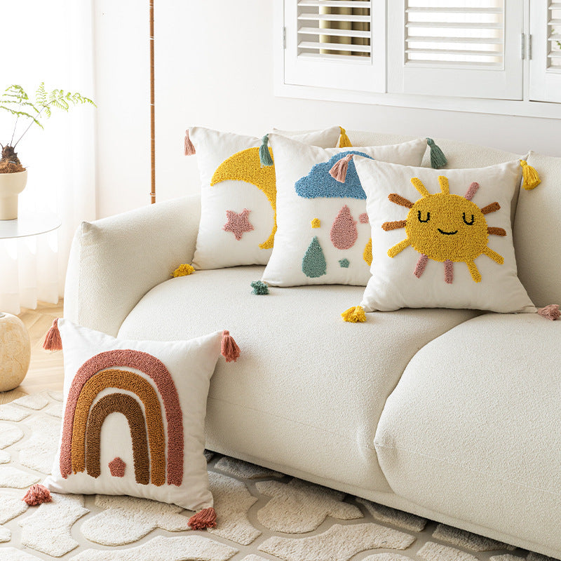 Bright and Cheerful! Loop Pillow Cover Tufted