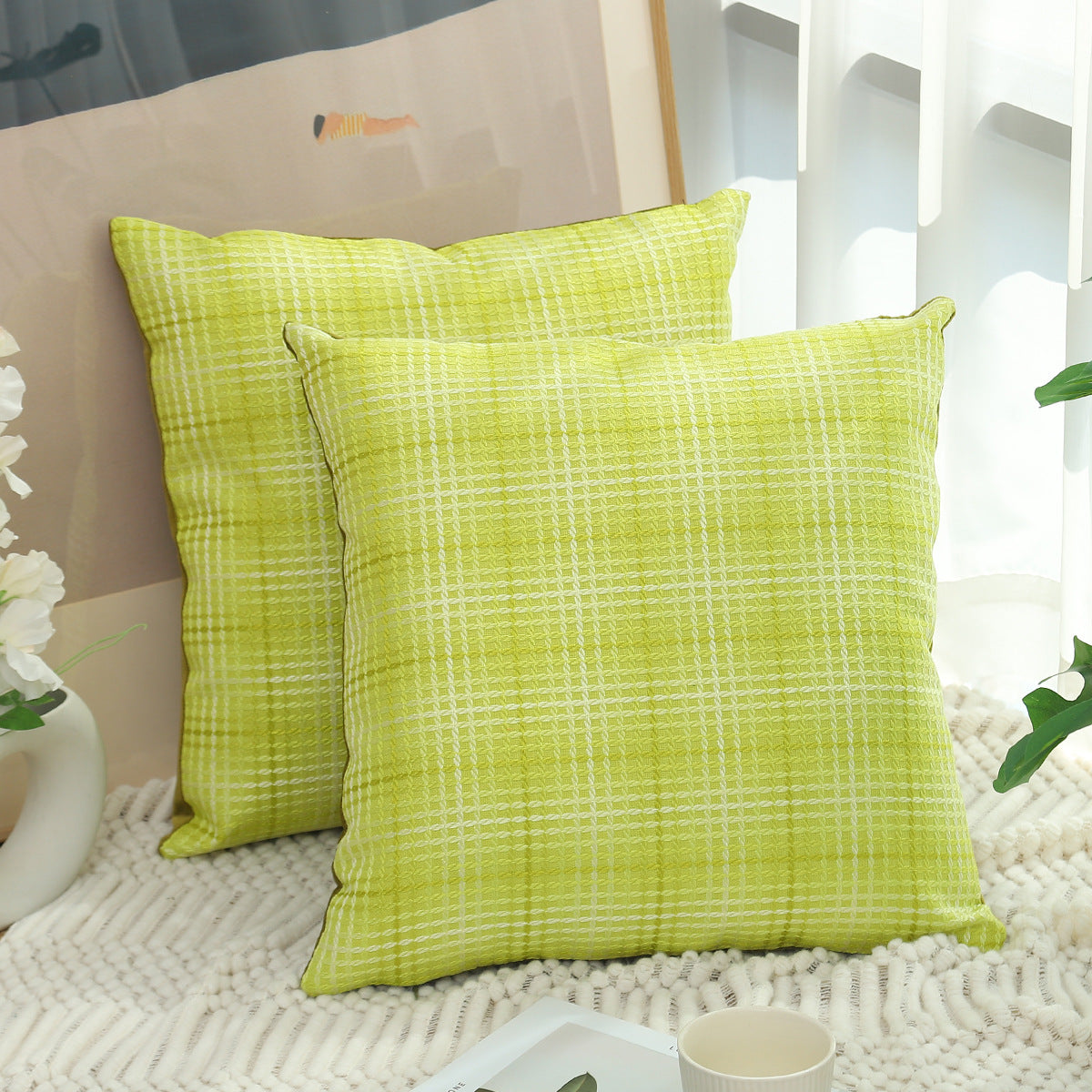 Plaid Linen Pillow Simple Cushion Cover Plain Light Luxury Sofa Cushion