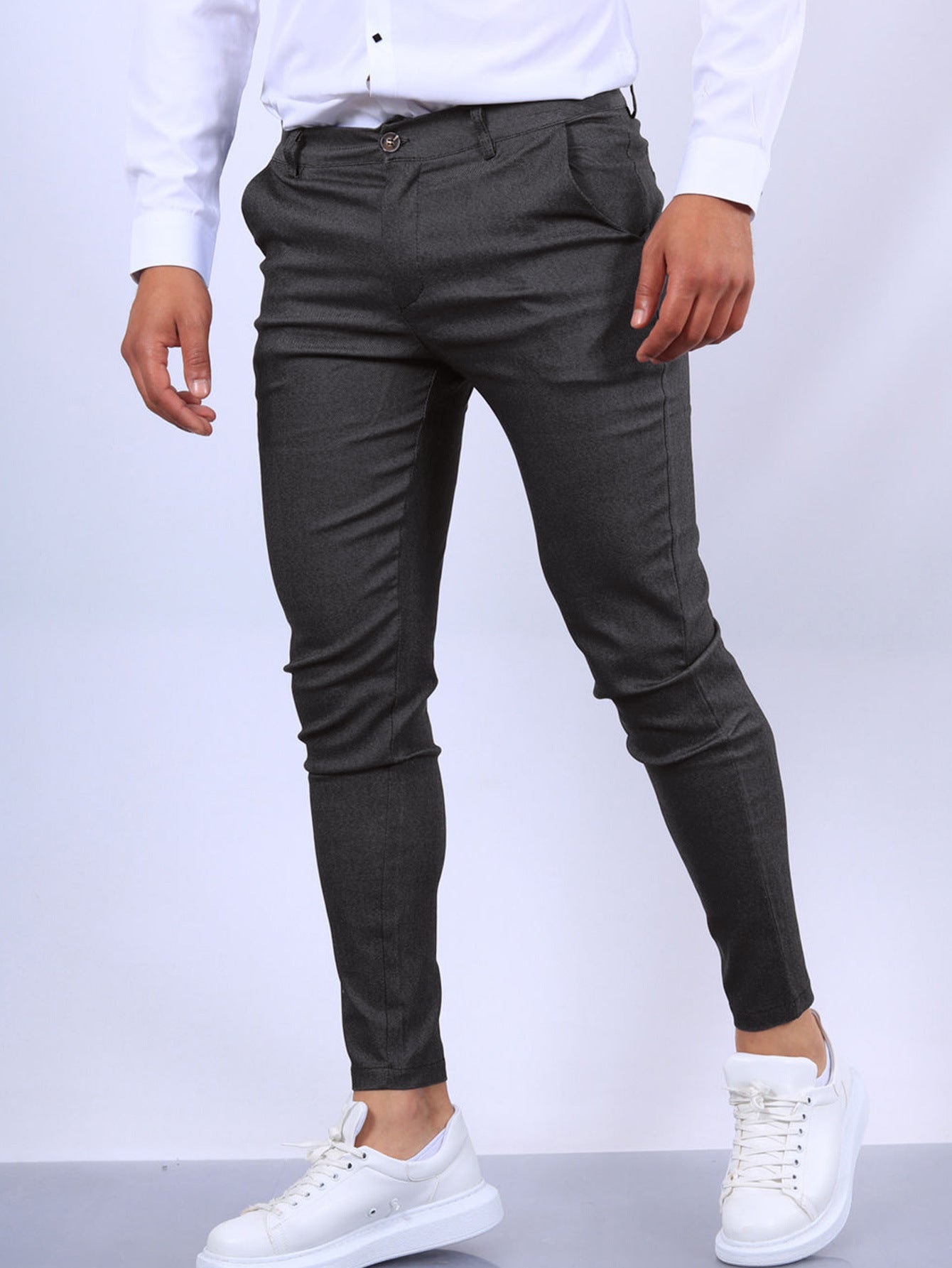 Solid Color Textured Casual Tapered Pants