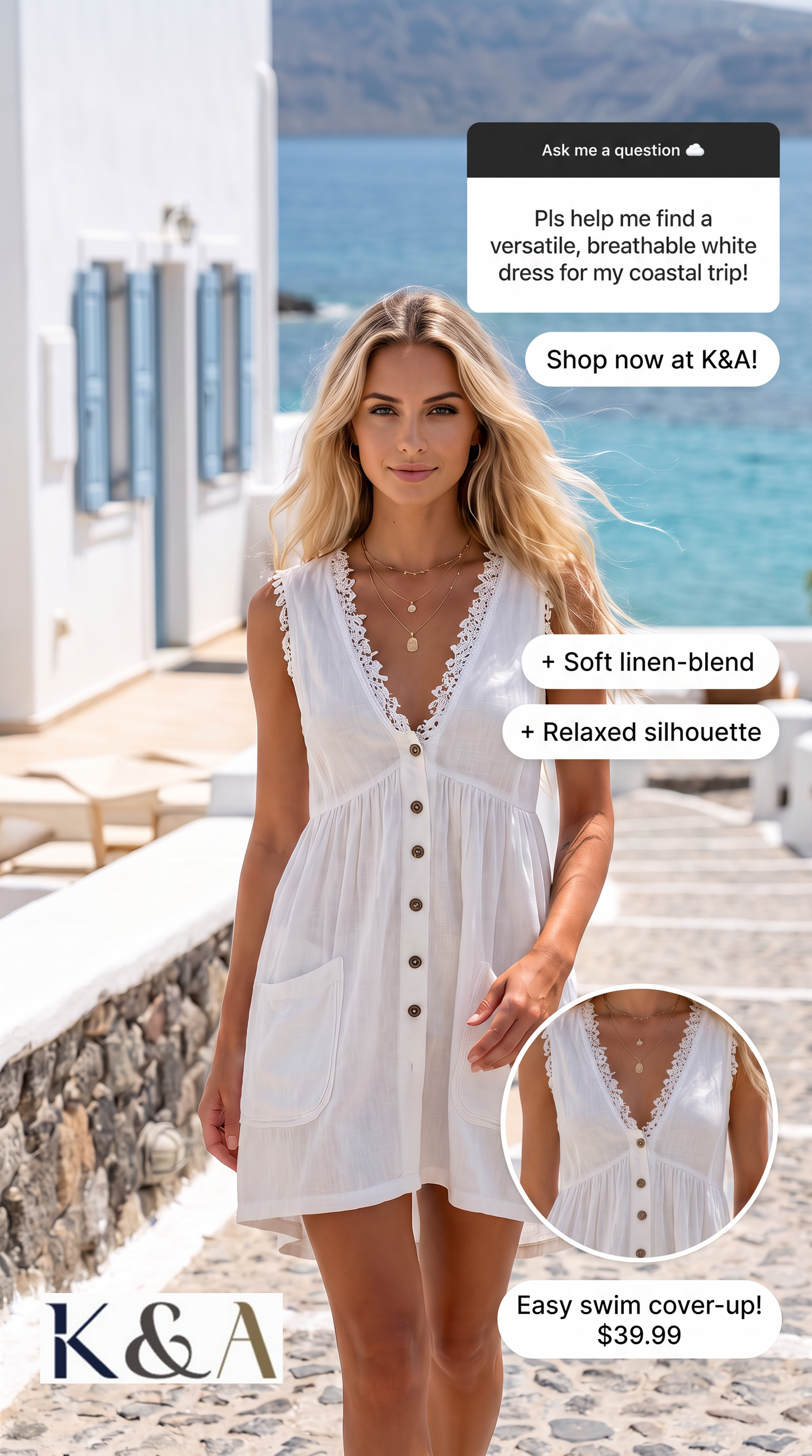 The Santorini White Linen-Blend Shirt Dress
