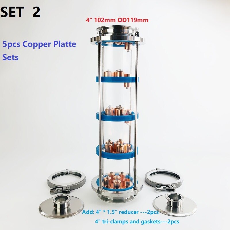 New 4" Distillation Lens Column With 5pcs Copper Platte Sets,Tri-Clamp Sight Glass Union Stainless Steel 304