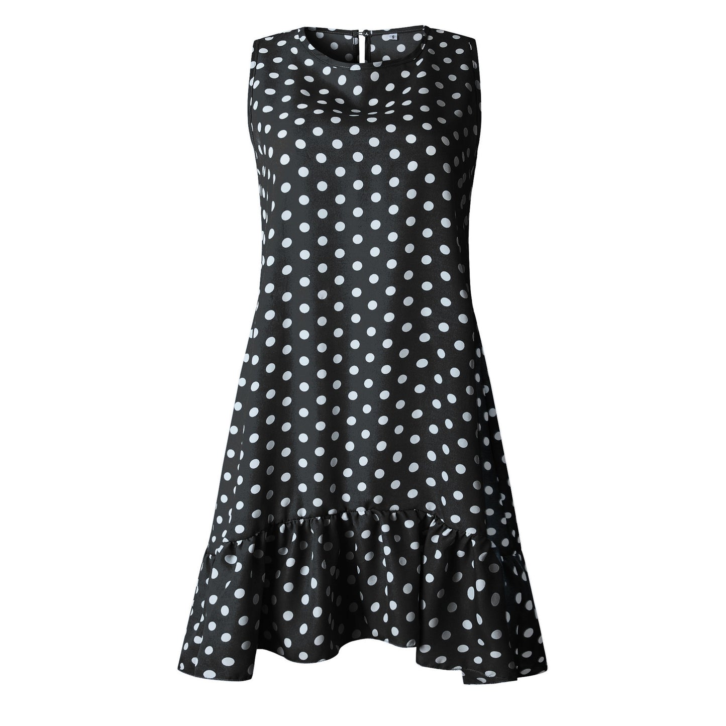 Women's Dress Features Ruffles Polka Dot pattern, Sleeveless silhouette & Regular sleeve style