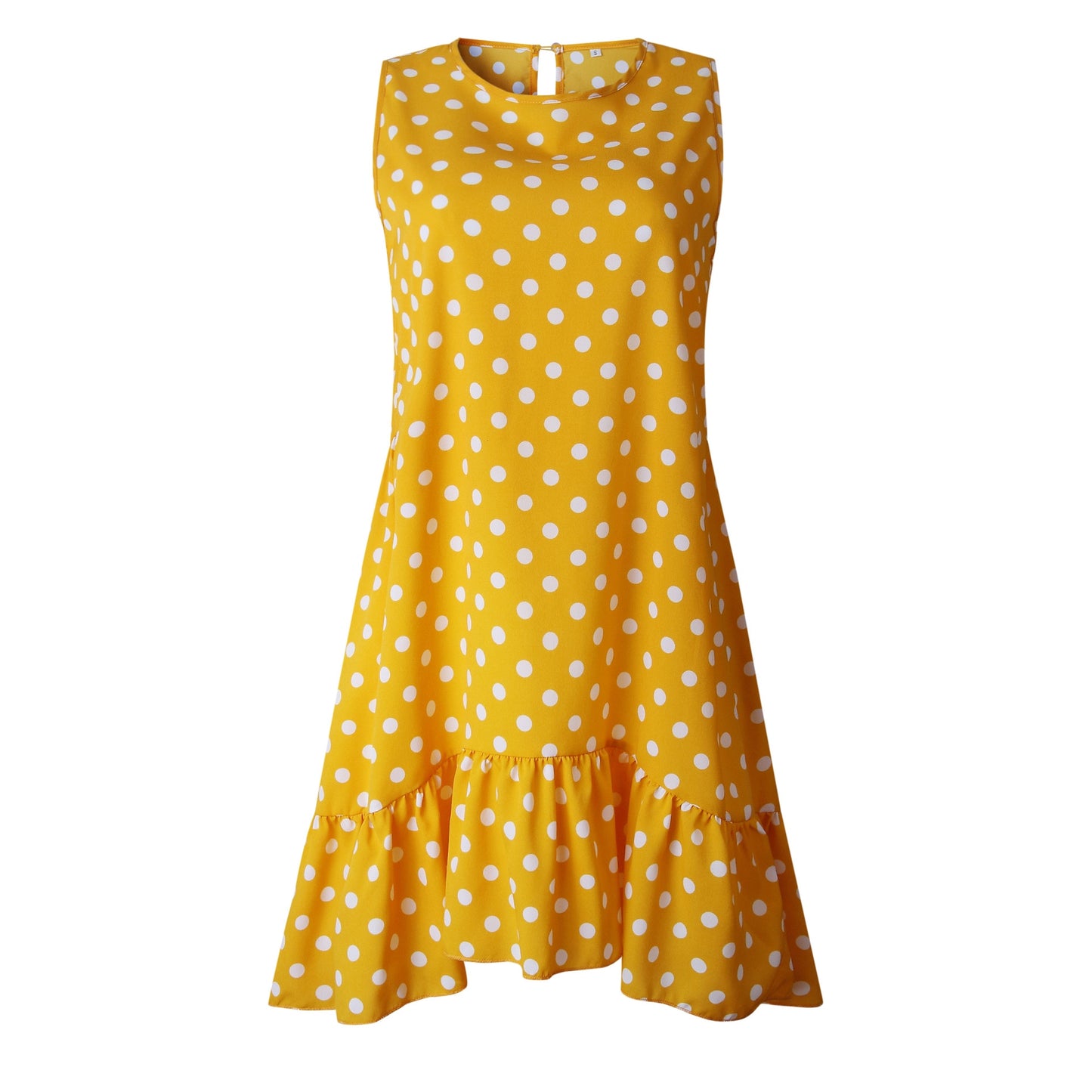 Dress features a fashion Polka Dot print, Sleeveless cut, Casual style, and a Loose fit.