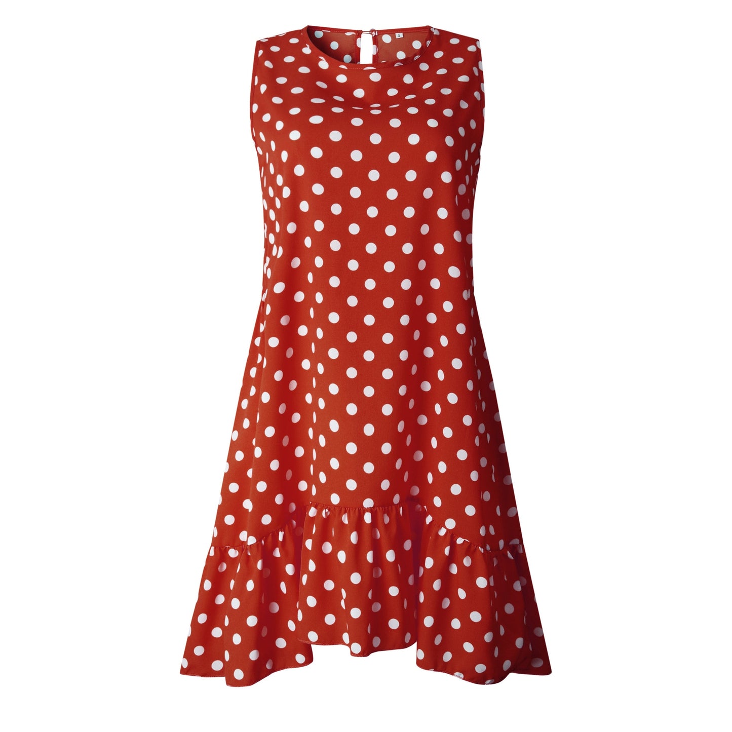 Women's Dress Features Ruffles Polka Dot pattern, Sleeveless silhouette & Regular sleeve style