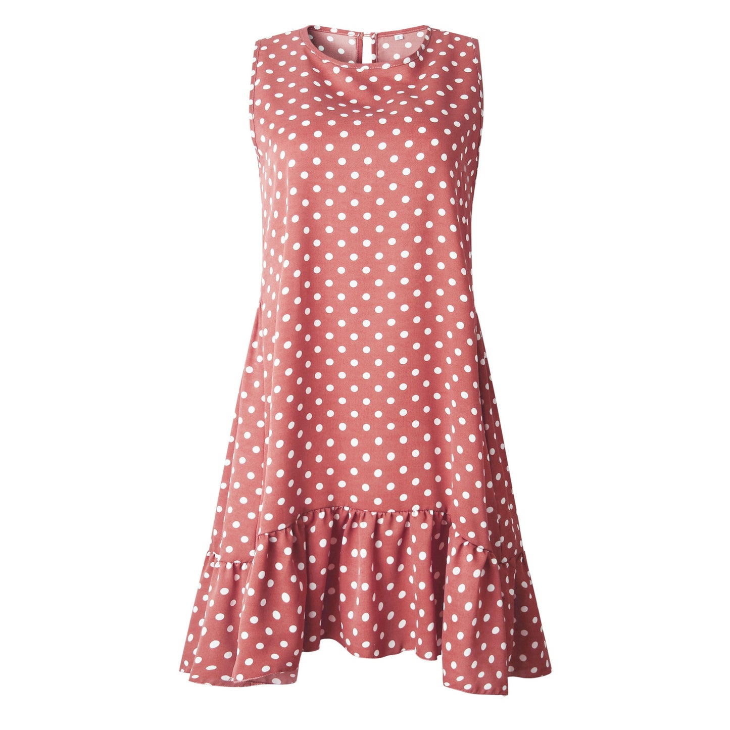 Women's Dress Features Ruffles Polka Dot pattern, Sleeveless silhouette & Regular sleeve style