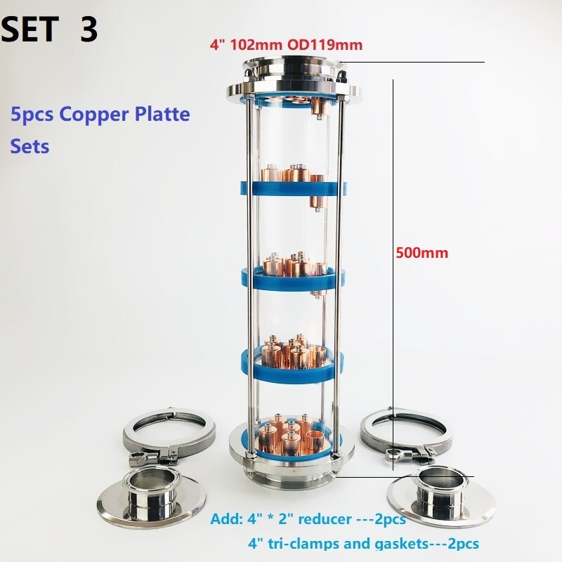 New 4" Distillation Lens Column With 5pcs Copper Platte Sets,Tri-Clamp Sight Glass Union Stainless Steel 304