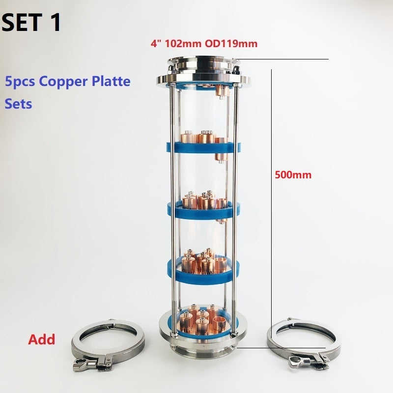 New 4" Distillation Lens Column With 5pcs Copper Platte Sets,Tri-Clamp Sight Glass Union Stainless Steel 304