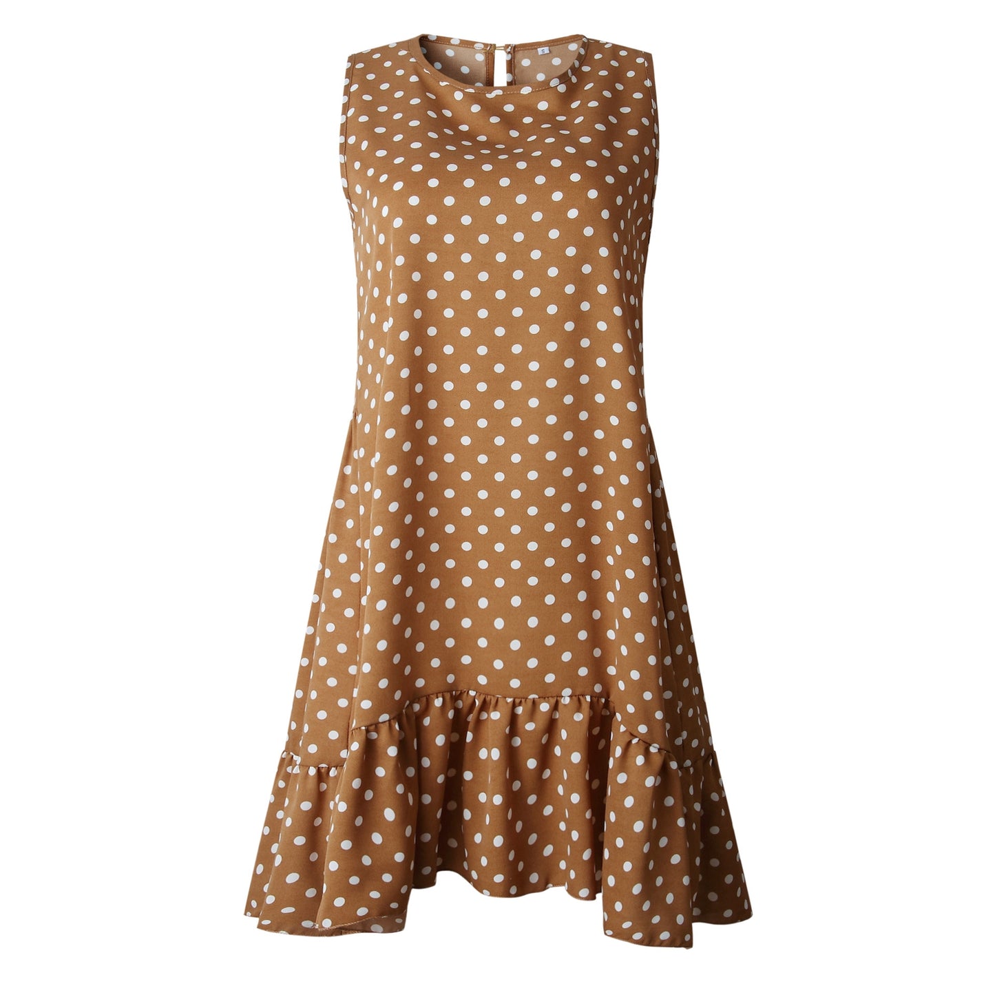 Dress features a fashion Polka Dot print, Sleeveless cut, Casual style, and a Loose fit.