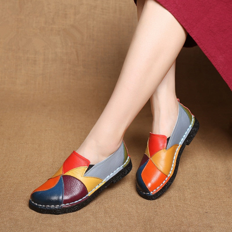 Women's Shoes Flats Genuine Leather Loafers Moccasins Mixed Colorful Slip on