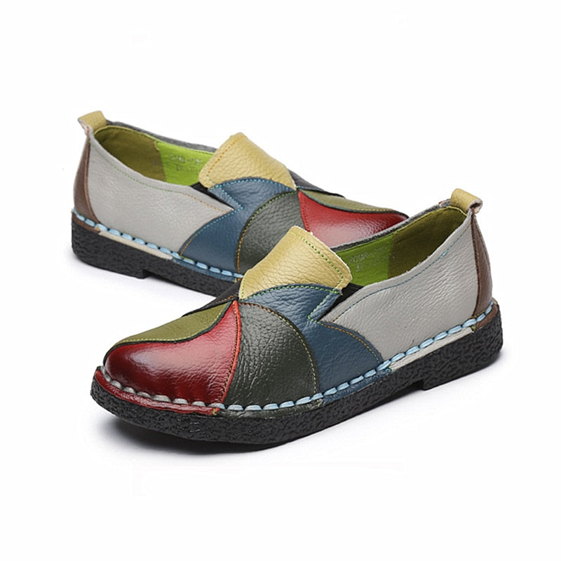 Women's Shoes Flats Genuine Leather Loafers Moccasins Mixed Colorful Slip on