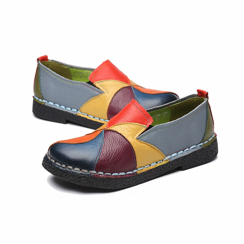 Women's Shoes Flats Genuine Leather Loafers Moccasins Mixed Colorful Slip on