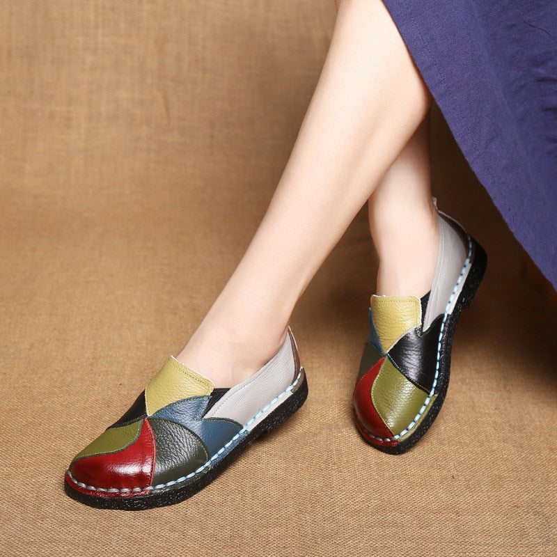 Women's Shoes Flats Genuine Leather Loafers Moccasins Mixed Colorful Slip on