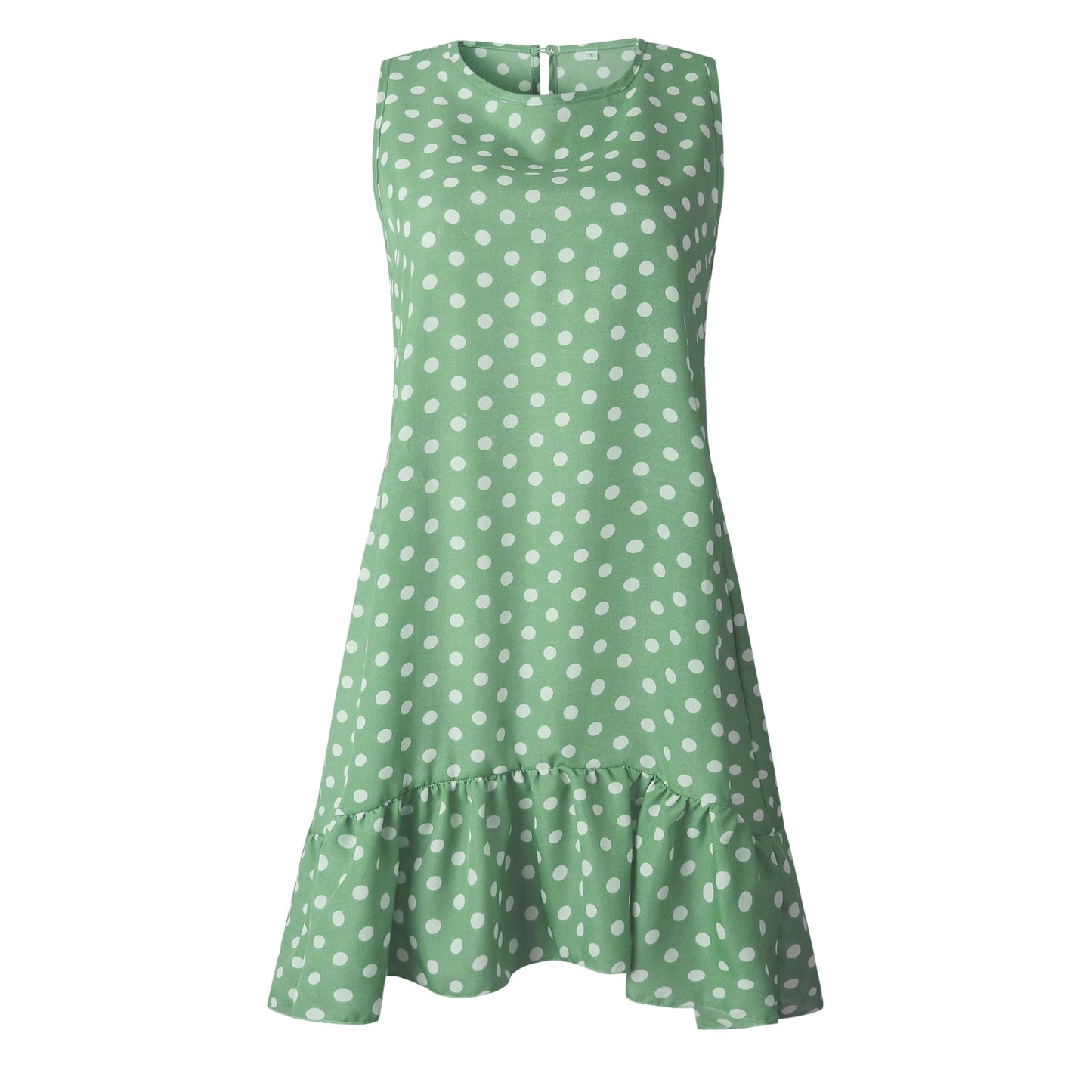 Dress features a fashion Polka Dot print, Sleeveless cut, Casual style, and a Loose fit.