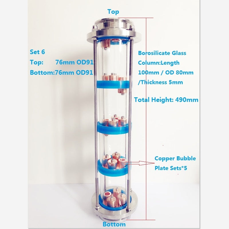 New Type 3" Distillation Lens Column With 5pcs Copper Bubble Plate Sets,Tri-Clamp Sight Glass Union Stainless Steel 304