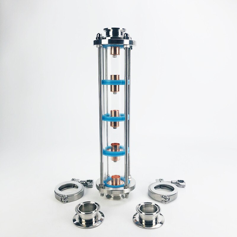 5 Floors 2" Distillation Lens Column With Copper Bubble Platte Sets,Tri-Clamp Sight Glass Union, Stainless Steel 304